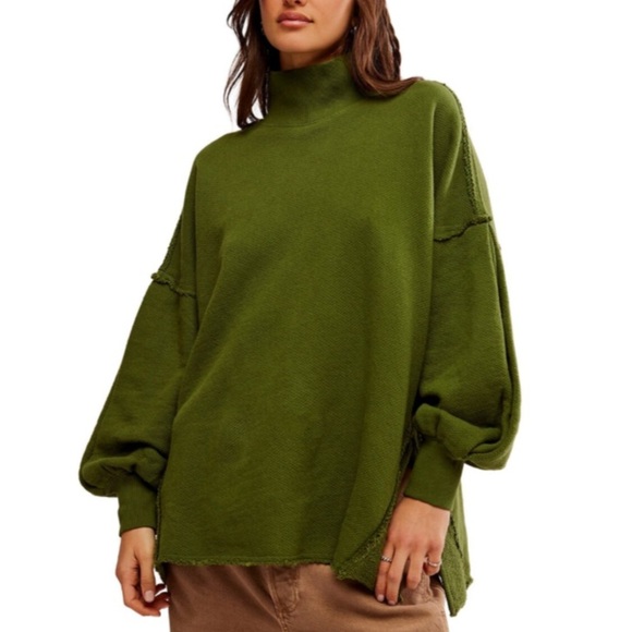 NWT FREE PEOPLE WE THE FREE Wonderful Long Sleeve High Neck Raw Hem Size X-Small - Picture 1 of 4
